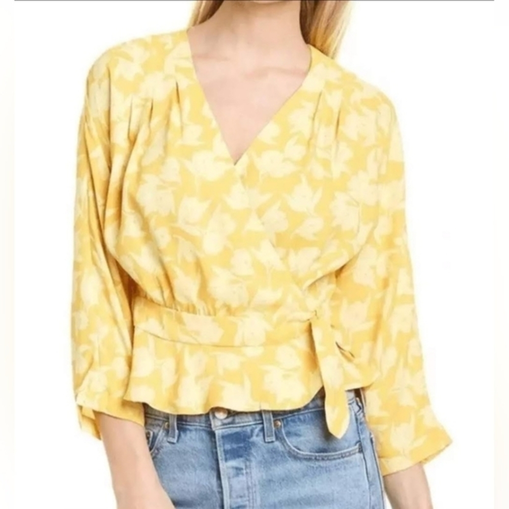 NWOT! Joie Floral Print Ainslee B Yellow Wrap Blouse Size Small